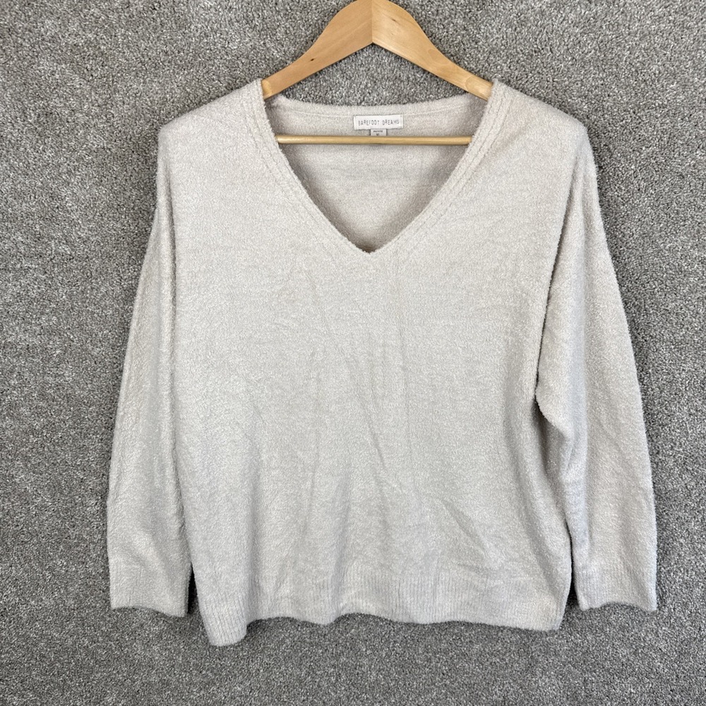 Barefoot Dreams Women's Size XL Petite Pullover V-Neck Sweater Ivory BDWES22145